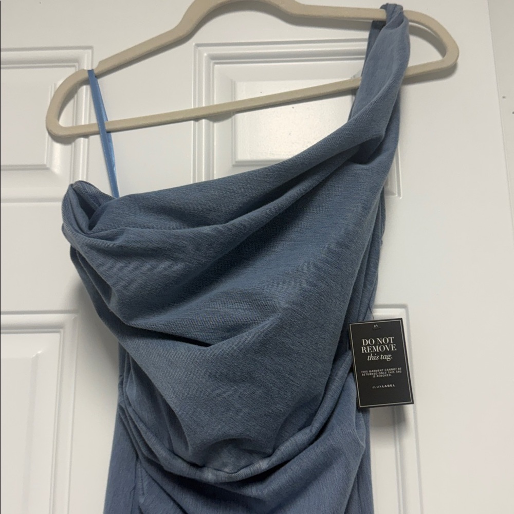 JLUXLABEL Krishna One Shoulder Blue Dress Size Small Denim Maxi NWT - Picture 7 of 9